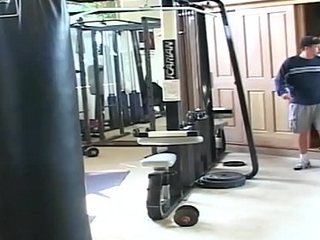 Curly legal age teenager is drilled hard in gym